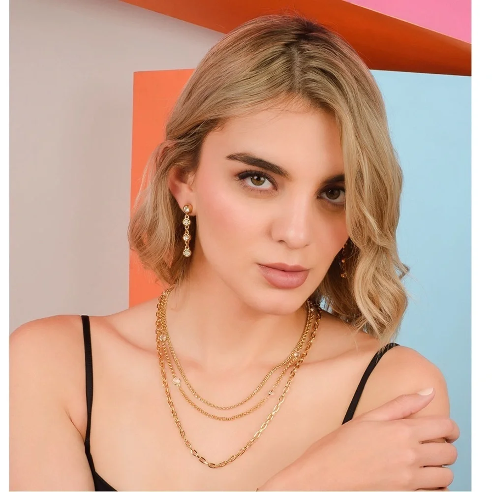 Nice & Bella Gold Layered Necklace with small crystal-tone stones Accents